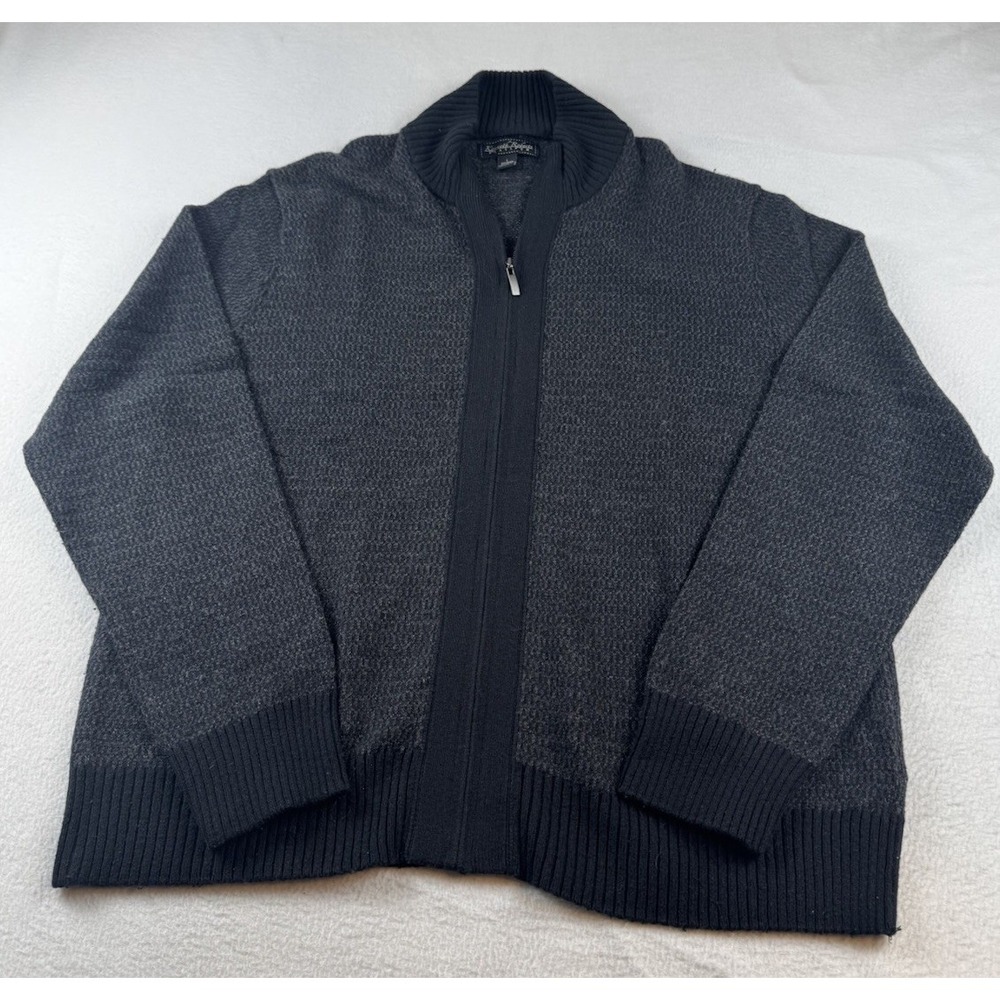 Kenneth Roberts Platinum Full Zip Men's Sweater Size L Gray & Black